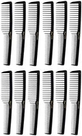 Krest 6000 7 in. Teasing Combs Lift Vent Hair Combs Pack Space Tooth Wide teeth Comb 12 Pc. (Black) by Krest