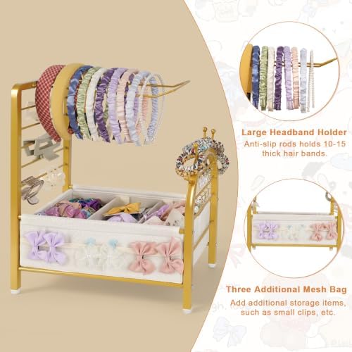 Headband Holder Organizer, Hair Tie Holder Rack for Girls and Women Gold - Image 3