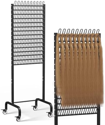 150 Pegs Braiding Hair Rack, Adjustable Hair Separator Stand with Wheels, Hair Extension Holder for Hair Stylists, Braiders, Home, Salon, Beauty School, Black by Tigerden