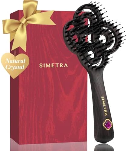 Simetra Detangler Hair Brush for Women and Men, Holiday Present - Original Detangling Brush for Curly Hair/Wet & Dry Hair, Natural Boar Bristles Hairbrush - Natural Crystal Inlay & 14K Gold Plating by SimetraHairBrush