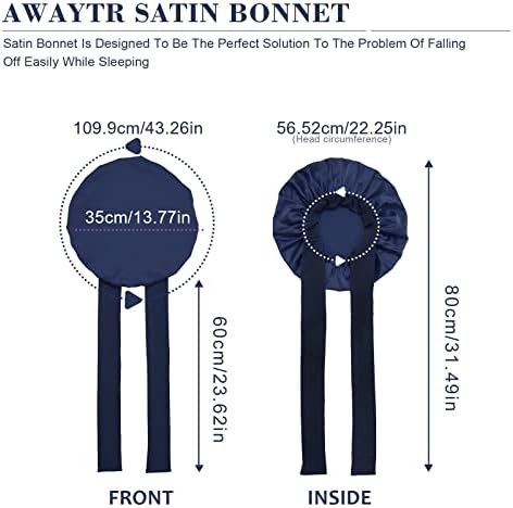 AWAYTR Wide Band Satin Bonnet, Tie-Band Sleep Cap for Curly Hair Women Navy - Image 4