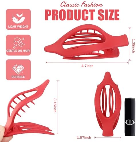 Flat Hair Clips for Women - 6 PCS French Flat Claw Clips Medium Hair Clips for Girls Large Hair Claw Clips for Thick or Thin Hair Strong Hold No Slip Hair Accessories for women (Red) - Image 3