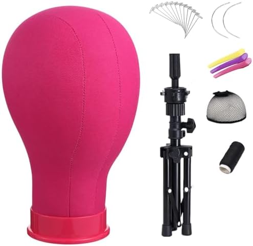 Wig Head 23 Inch Canvas Block Head Wig Stand with Mannequin Head for Wigs Making Display(23Inch, Rose) by lucicass