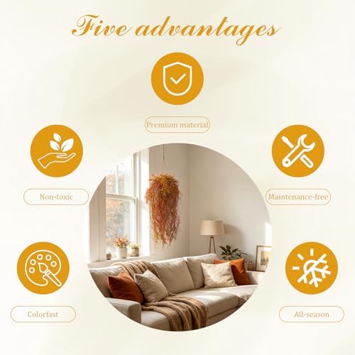 4Pcs Autumn Fake Hanging Fern Plants for Outdoors, UV Resistant Artificial Ferns Fall Vines Faux Trailing Plants for Indoor Wall Porch Home Thanksgiving Halloween Decor(4PCS Orange Ferns) - Image 6