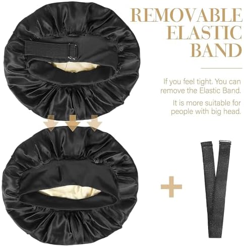 Double Layer Adjustable Satin Bonnets for Sleeping (Black and Pink) - Image 2