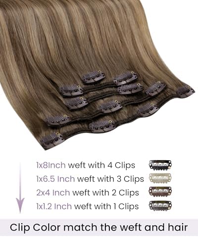 LaaVoo Human Hair Clip In Extensions, Double Weft, 22 Inch 5Pcs 80g - Image 2