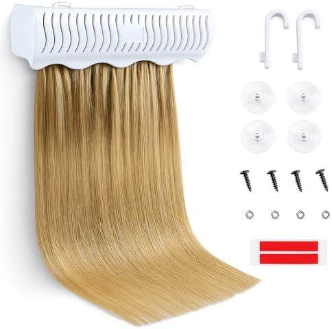 Full Shine Hair Extension Holder Stand Hanger for Styling Washing Tool Blow Drying Coloring and Storage Strong Clamp Tool for Weft Clip in Hair Extensions, With 2 Suction Cups and Tool, Color White by FullShine