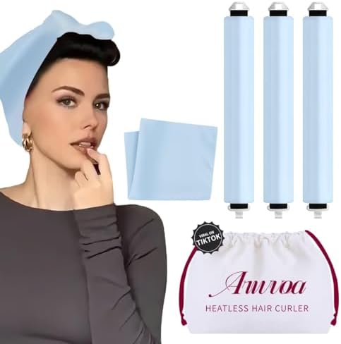 Heatless Hair Curler Heatless Curls Overnight Heatless Blowout with Luxury Cloth Bag Silk Scarf, Curling Rod Headband to Sleep in No Heat Curling with (Blue, 3Rods) by Unknown