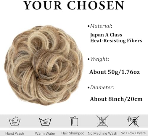 CJL HAIR Large Messy Bun Hair Piece Wavy Curly Scrunchies Synthetic Chignon Ponytail Hair Extensions Thick Updo Hairpieces for Women Sand - Image 2