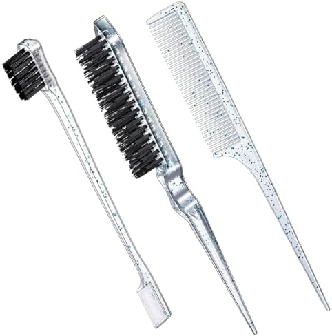 Geiserailie 3 Pcs Slick Back Hair Brush Set Bristle Brush, Clear Blue by Geiserailie
