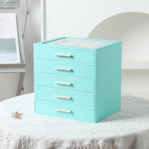 Frebeauty Jewelry Box for Women,Clear Lid Jewelry Organizer with 5 Drawers - Image 6