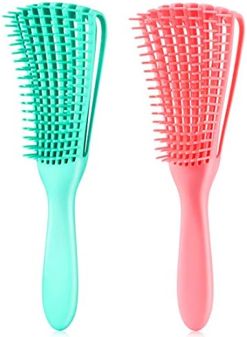 Detangling Brush for Textured 3a to 4c Kinky, Wavy, Curly, Coily Hair - Scalp Massager Comb for Afro, African Hair (2 pcs, Green-Pink) by Unknown