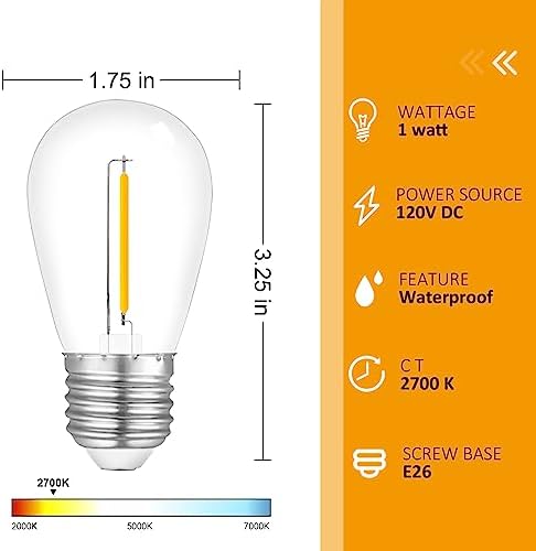 Visther 2700K S14 Outdoor String Light Replacement Bulbs for Patio, 48-Pack - Image 2