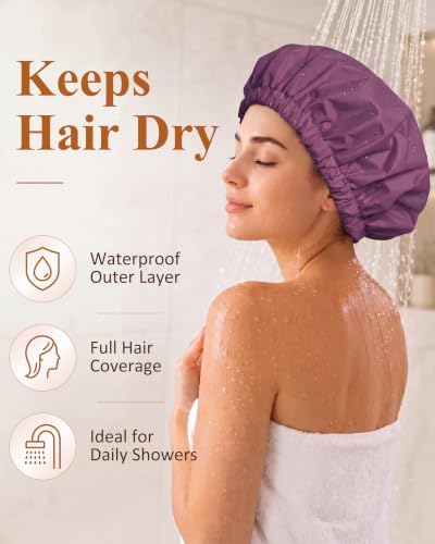 Edoneery Shower Caps for Women Reusable Waterproof, Shower Hair Cap - Image 2
