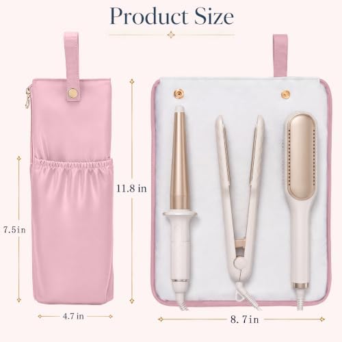 Hot Tools Travel Bag with Heat Resistant Mat, 2-in-1 Hair Tools Organizer Bag for Curling Iron, Flat Iron, Portable Holder & Mat with Cord Pocket for Home Travel(Pink) - Image 4