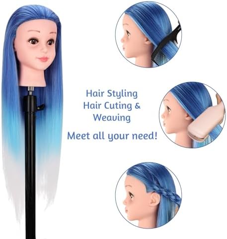 Mannequin Head with Hair, TopDirect 29" Hair Mannequin Manikin Head Synthetic Hair Doll Practice Cosmetology Styling Hairdressing Training Braiding Heads with Clamp Holder and Tools - Image 6