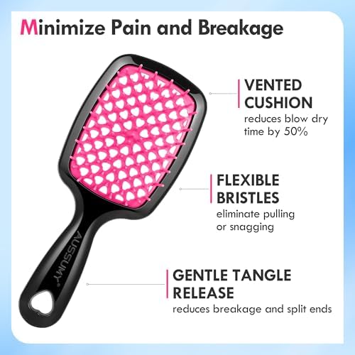 2 Pack Vented Detangling Hair Brush - Detangler Hairbrush with Soft Bristles for Effortless Tangle Free -Ideal for Natural Curly Straight Wet Dry Damaged Hair for Women Men Kids - Magenta - Image 2