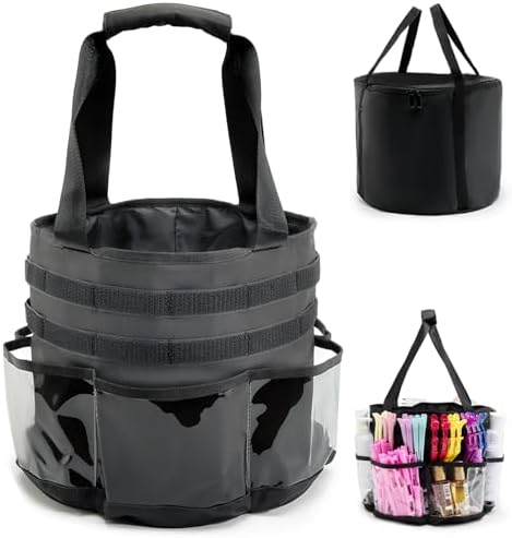 Hairstylist Travel Bag, with Dust Cover, 11L Large Capacity, Heat-Resistant Interior, Clear Pockets, 24 Hook-and-loop Slots, Top Drawstring, Makeup & Pet Grooming Supplies Organizer by PUMHUBO