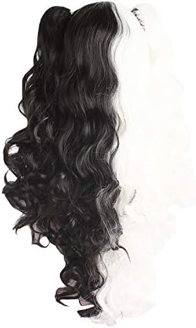 MapofBeauty Lolita Long Curly Clip on Ponytails Cosplay Wig, White/Black - Image 2