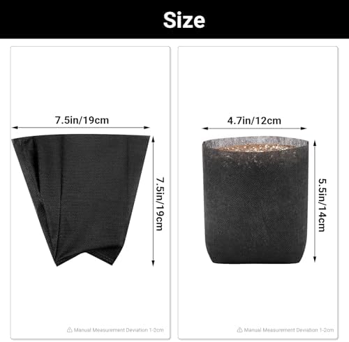 Black Plant Grow Bags, Pack of 100 7.5x7.5 Breathable Non-Woven Fabric Grow Bags for Planting Seedling Pots 1 Gallon Plant Pots - Image 4
