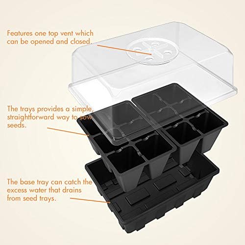 Gardzen 10 Pack Seed Starting Tray, Plant Germination Trays, Seed Starter Kit with Adjustable Humidity Vented Dome, Plant Growing Kit 6.6" x 4.5", Total 120-Cell, Black - Image 2