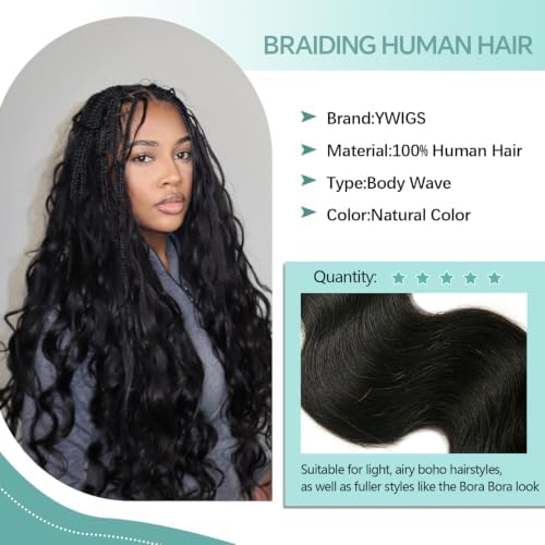 YWIGS Body Wave Human Braiding Hair for Boho Braids 50Grams NC 20inch - Image 5