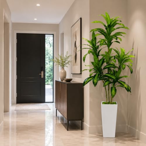 Artificial Dracaena Tree with White Tall Planter, 6FT - Image 5