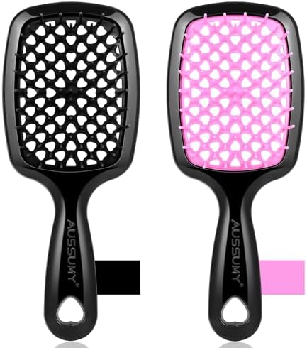 2 Pack Vented Detangling Hair Brush - Detangler Hairbrush with Soft Bristles for Effortless Tangle Free - Ideal for Wet Dry or Damaged Hair for Women Men Kids -Mixed Colors by Aussumy
