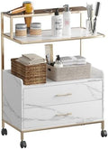 Salon Rolling Trolley with Lockable Wheels Barber Cart with Storage Drawer Mobile Hair Station Cabinet for Beauty Makeup Esthetician Spa Massage (White Marble+one Shelf+Two Drawers) by NacheskidsFurniture