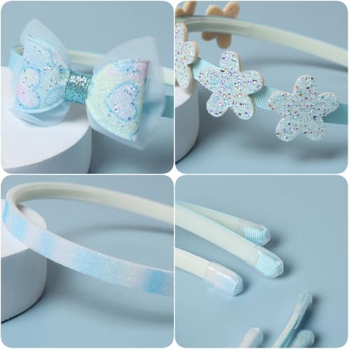 Blue Headbands for Girls Cute Glittery Bow Flower Headband 6 PK - Image 4