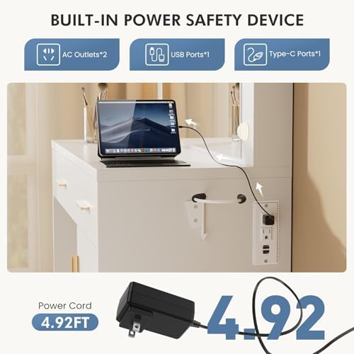 DUMOS 35" Large Vanity Desk with 11 LED Bulbs Mirror & Charging Station - Image 3