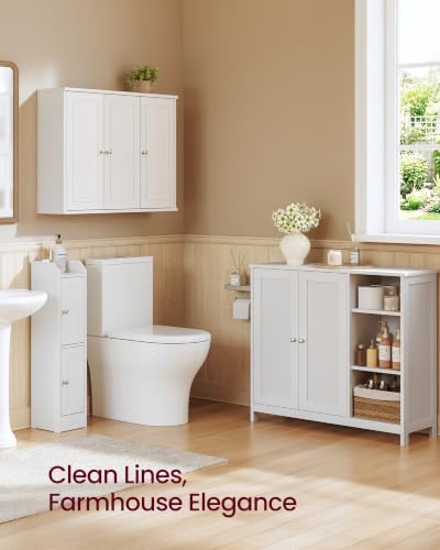 VASAGLE Bathroom Floor Cabinet,3 Adjustable Shelves, Cloud White - Image 2