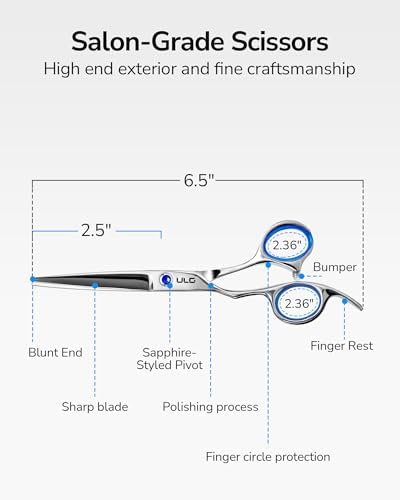 Hair Cutting Scissors, ULG Professional Hair Scissors 6.5” Left-Handed Razor Edge Barber Shears for Salon and Home Hair Cutting Made of Japanese Stainless Steel, Hand Sharpened Blue - Image 5