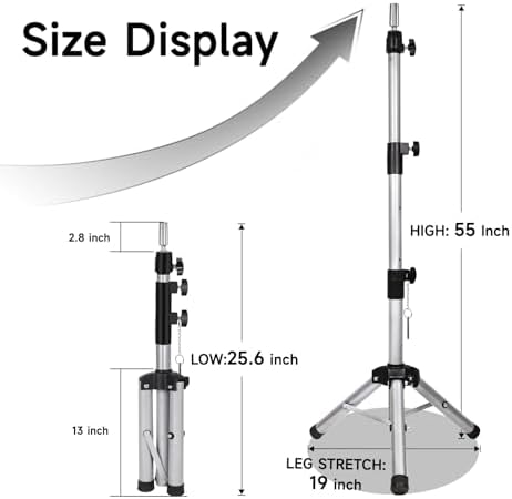 AliLeader 55 Inch Heavy Duty Wig Stand Tripod Adjustable Mannequin Head Stand Wig Head Stand Wig Tripod Stand for Training Heads and Canvas Block Head (Mannequin Head Not Included,Silvery) - Image 2