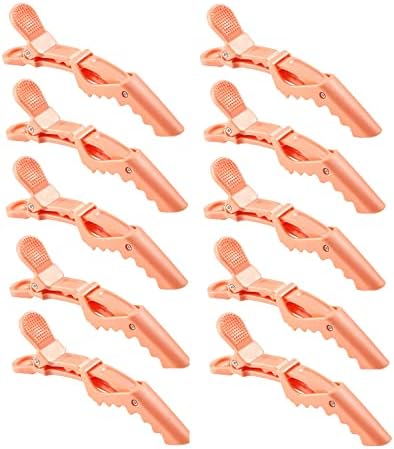 10pcs/set Multicolor Croc Alligator Clips - Transparent Plastic Hair Styling Sectioning Barrettes - Non Slip Professional Salon DIY Accessories - Hairpins (10pcs-Orange) by Liasun