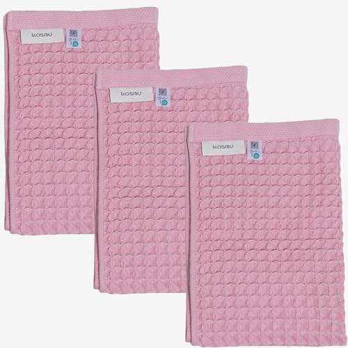 Luxury Organic Japanese Cotton Waffle Bath Towel | Thick, Absorbent, Quick Dry Bathroom Towels for Shower, Sauna, Onsen| Hotel & Spa Quality, Gift-Ready (Sakura Pink, Hand Towel (3 Pack)) by KOSMU