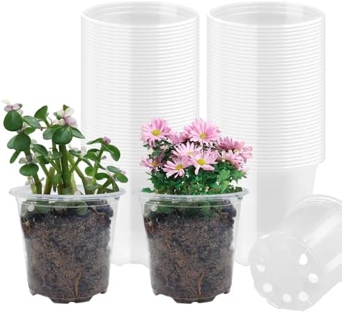 RooTrimmer 4" Clear Seeding Pots 50-Pack Round for Seeds Starting, Seeds Germination Transparent Nursery Pots with Drainage Holes (4Inch,Clear,50Pcs) by RooTrimmer