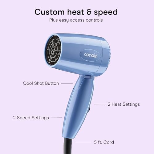 Conair Dual Voltage Hair Dryer, Compact Folding Handle Design, 1600W - Image 4