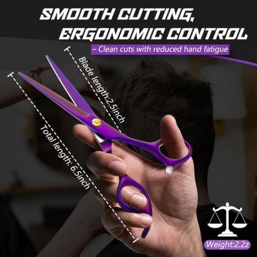 Hair Cutting Scissors Set,6.5" Hair Cutting Shears-Purple - Image 6