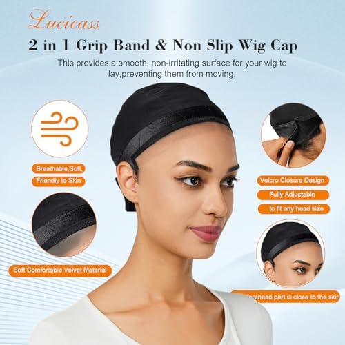 Wig Cap Wig Grip Cap for Keeping Wigs in Place Non Slip Wig Cap with Velvet Wig Grip Band Make Your Wig Be Glueless Wig Caps for Women (Black, L) - Image 2