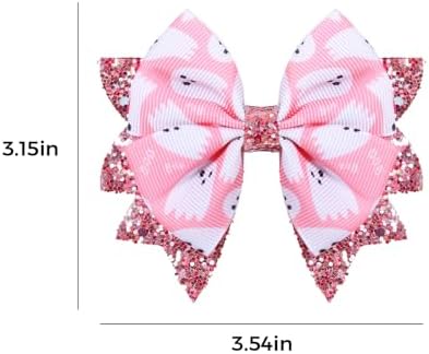 Halloween Pink Ghost Hair Bow Clips for Girls, 2 Pack 3.5" Glitter Hair Ribbon Bow Alligator Clips for Toddler Teens Kids Women Trick or Treat Party Costume Dress Accessory Gift - Image 7