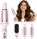 CHIKYO 3 in 1 Multifunctional Hot Tool, Automatic Curling Irons with 2 Ceramic Barrel(1", 1.25") & Hair Straightener Brush, Hair Curler & Straightening Comb, Colored Pink by ExcavateGlobalGoodies