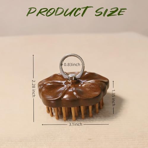 Wooden Scalp Massager for Hair Growth, Bamboo Head Brush with 54 Thin Teeth to Stimulate Circulation, Hair Massage Natural Gua Sha Matte Brush Tool for Face & Body, Flower Design with Ring (1 Pack) - Image 2