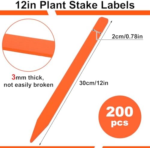 Weysat 200 Pcs 12" Wood Plant Labels for Field or Containers Plant Tags Wood Garden Labels for Seedling Stakes Markers Nursery Seed Tags with Smooth Surface for Pot Herbs Flowers Vegetables (Orange) - Image 2
