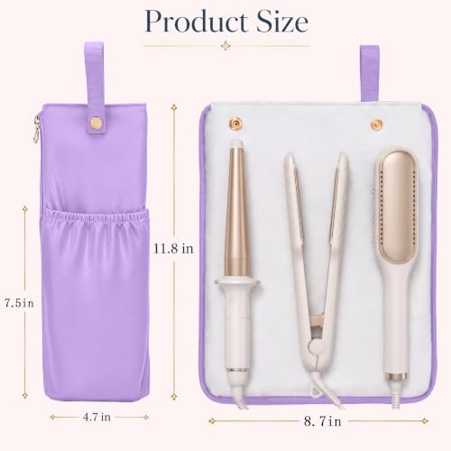 Hot Tools Travel Bag with Heat Resistant Mat, 2-in-1 Hair Tools Organizer Bag for Curling Iron, Flat Iron, Portable Holder & Mat with Cord Pocket for Home Travel(Purple) - Image 4