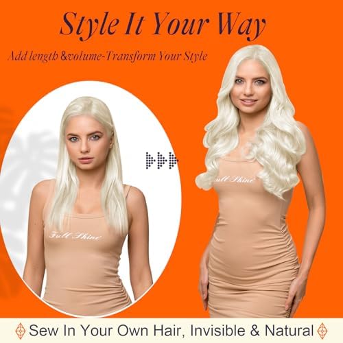 Full Shine Weft Hair Extensions Human Hair White Blonde 22 Inch 105g - Image 5