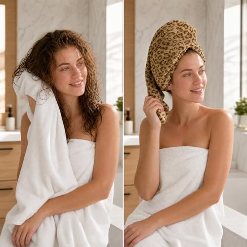 2PCS Microfiber Hair Towel Wrap Leopard for Long Thick Hair - Image 3