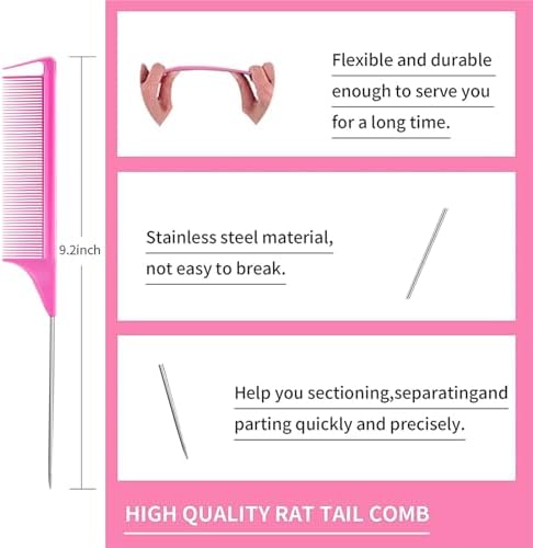 8 Pieces Styling Comb Set - Teasing Brush, Rat Tail Comb, Edge Brush for Slicking and Combing Hair for Women (Pink) - Image 2