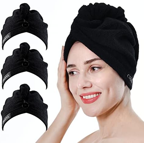 3Pack Microfiber Hair Towels, Wrap for Women(Drying Towel, Turban), Curly Hair - 10Wx28L, Black by COGANA