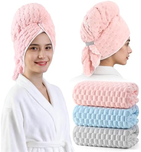 REDKISS 3 Pack Microfiber Hair Towels - Extra Large Hair Towel Wrap for Women, 24x42 inch Hair Towels with Elastic Strap, Super Soft Hair Drying Towels for Long, Thick, Curly Anti Frizz Turbans by REDKISSOnline